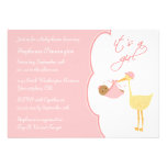 Cute it's a girl pink stork baby shower invitation