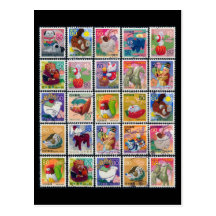 Cute Japan Year of Animal Stamp Pattern Postcard