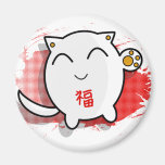 cute Japanese lucky cat design white/red Fridge Magnets