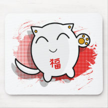 cute Japanese lucky cat design white/red Mouse Pad