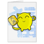 cute japanese lucky cat - yellow greeting cards