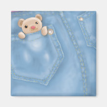 cute jean pocket teddy bear refrigerator magnet
