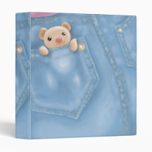 cute jean pocket teddy bear vinyl binders