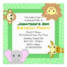 Cute Jungle Animals Kids Birthday Invitations
