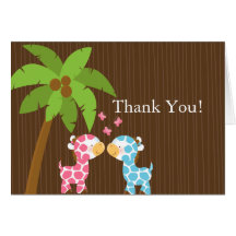 Cute Jungle Giraffe Multiple Baby Shower Thank You Greeting Cards