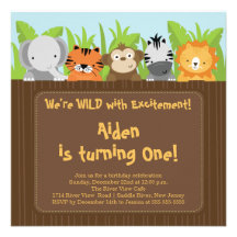 Cute Jungle Safari Zoo Animals Kids Birthday Invitation