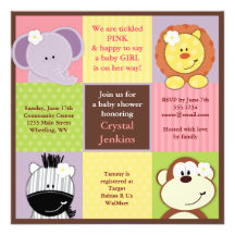 Cute Jungle Squares Baby Shower Invitation