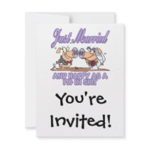cute just married happy as pig in shit newlyweds custom invitations