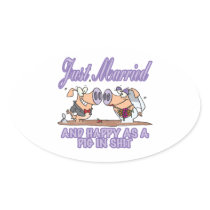 cute just married happy as pig in shit newlyweds oval stickers