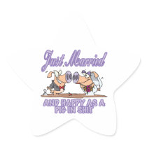cute just married happy as pig in shit newlyweds star sticker