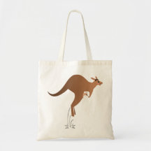 Cute kangaroo with baby in pouch canvas bag
