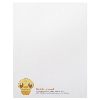 Cute Kawaii Baby Duck Personalizable Letterhead by LisaMarieDesign