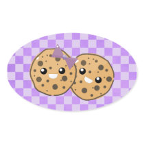 Cute Kawaii Chocolate Chip Cookie Couple Oval Stickers