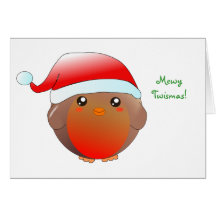 Cute kawaii Christmas Robin Card
