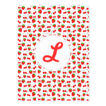 Cute Kawaii fruits strawberry cherry monogram Postcard