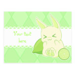 Cute kawaii green lime bunny birthday card postcards