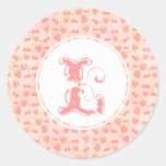 Cute Kawaii grunge strawberry cherry monogram Round Sticker