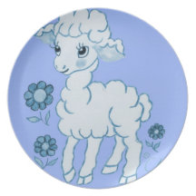 Cute Kawaii Lamb  Blue Party Plates