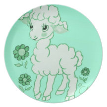 Cute Kawaii Lamb Mint Green Party Plates