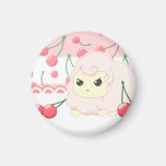 Cute kawaii pink fiesty sheep with cherries magnets
