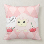 Cute kawaii pink fiesty sheep with cherries pillows