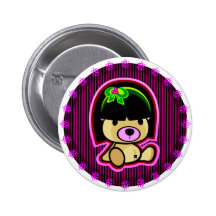 Cute kawaii pink teddy bear on button