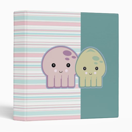Cute Kawaii Squid and Octopus Striped Notebook Binder