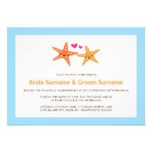 Cute kawaii starfish beach destination sea wedding personalized invitation