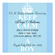 Cute Keep Calm Blue Baby Boy Shower Invitation