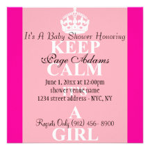 Cute Keep Calm Pink Baby Girl Shower Invitation