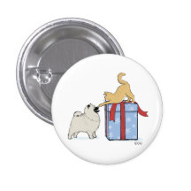 Cute Keeshond Puppy and Kitten Christmas Pinback Buttons