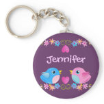 Cute Keychain with Baby birds, hearts and Name