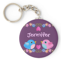 Cute Keychain with Baby birds, hearts and Name