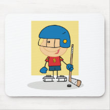 Cute Kid Hockey Player Mouse Pads