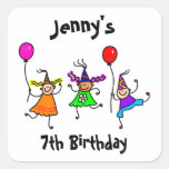 Cute Kids Personalized Birthday Party Favour Seal Square Stickers