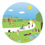 Cute Kids & Pets Playing In The Park Stickers