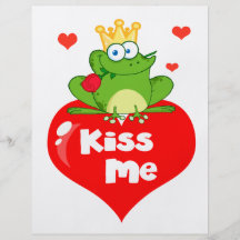 cute kiss me frog prince on heart cartoon flyer