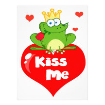 cute kiss me frog prince on heart cartoon invites