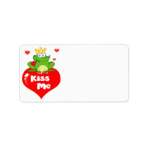 cute kiss me frog prince on heart cartoon address labels