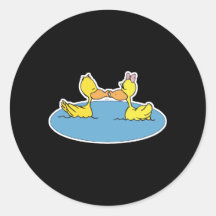cute kissing ducks round sticker