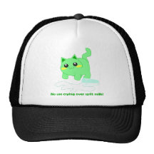 Cute kitten with spilt milk trucker hat
