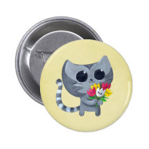 Cute Kitty Cat and flowers Buttons