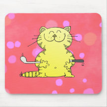 Cute Kitty Golfer Red Back Ground Mouse Mats