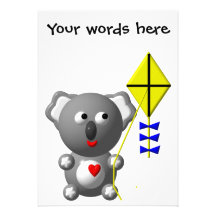 Cute Koala flying a kite Custom Announcements