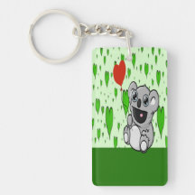 Cute Koala with Red Heart Balloon Rectangle Acrylic Key Chains