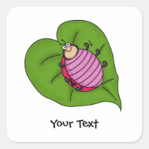 Cute  Lady Bug On Leaf Stickers