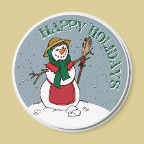 Cute Lady Snowman Round Design magnets