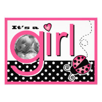 Cute Ladybug Birth Photo Announcement invitations