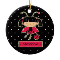 Cute ladybug girl polkadots personalized ornament