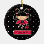 Cute ladybug girl polkadots personalized ornament